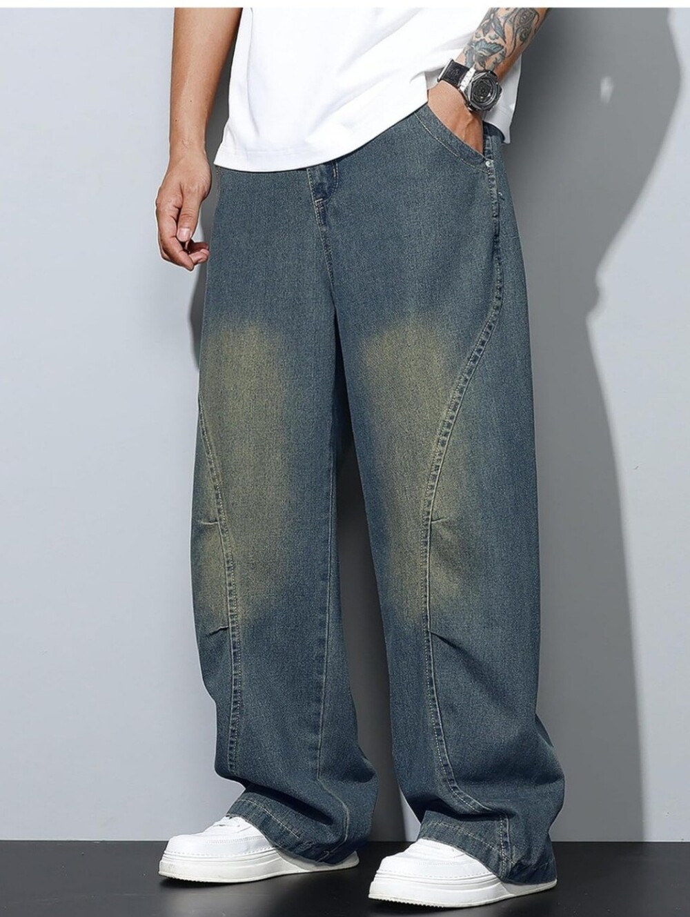 Men's Wide-Leg Casual Jeans - Blue